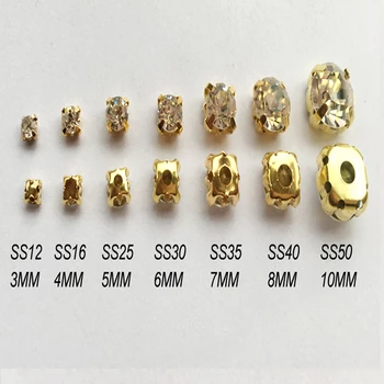 

3mm-10mm Shiny clear Crystal Rhinestone Sew on claw gold base set Rhinestones use for DIY accessories free shipping