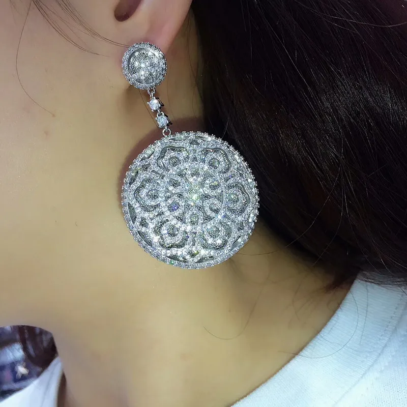 Boucle d'oreille femme Циркон Большая круглая бирка висячие серьги бело-золотого цвета для романтической свадьбы, вечеринки ювелирные изделия для женщин