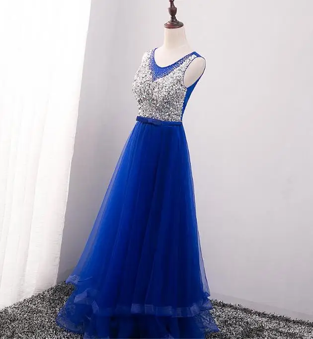 Vensanac 2018 с круглым вырезом Лук Sash линия Длинные вечерние платья кружева майка кристаллы блестками спинки Тюль Выходные туфли на выпускной