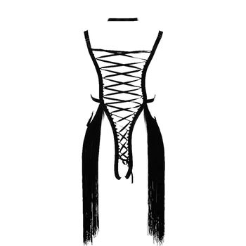 

Body Harness Lingerie Set Black Sexy Cage Bra Fetish Chest Belt Strap Tassel Adjust V Collar Tops Hollow Out Gothic Dance Rave