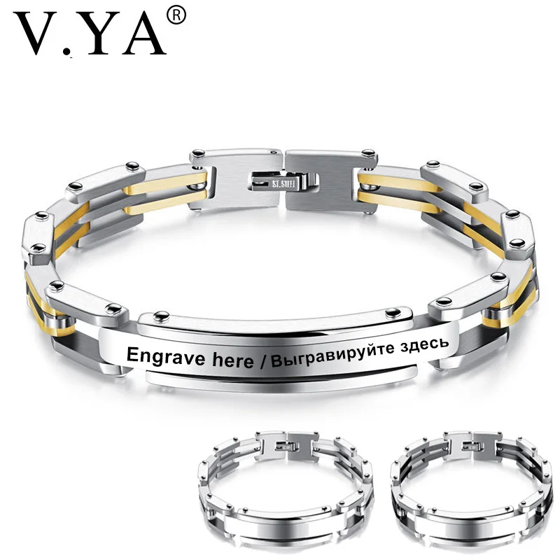 

V.YA Punk Rock Heavy Metal Man Bracelets Silver Gold Color DIY Custom Stainless Steel Infinity Link Chain Bracelet Men Jewelries