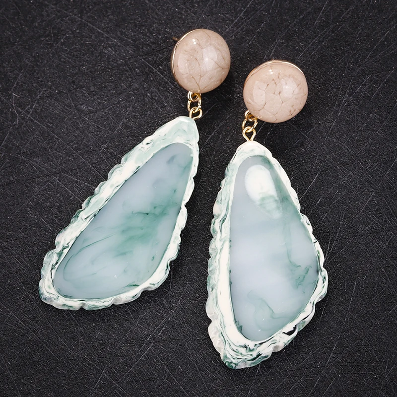 

AENSOA Trendy Unique 6 Style Geometric Irregular Marble Pattern Stone Sice Resin Drop Earring For Women Statement Jewelry Gift