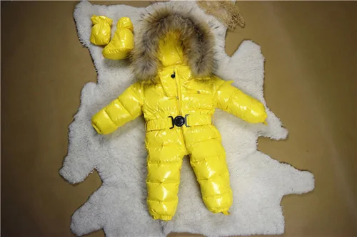 Детские зимние комбинезоны; комбинезон с капюшоном; белые куртки-пуховики для мальчиков и девочек; зимние пальто; детская одежда; утепленные комбинезоны для малышей - Цвет: Yellow brown