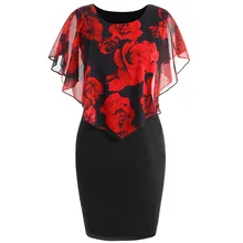 Summer dress plus size 5XL Fashion 2018 Women's Mosaic Rose Print Shawl Slim Slim Pocket Hip Size Dress 7 Color Pencil Dress rose print slit back pencil dress