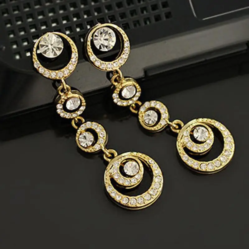 

New Temperament Fashion Dangle Earrings Korean European Multilayer Circles Gem Crystal Bridal Drop Earrings 1Pair 2Colors