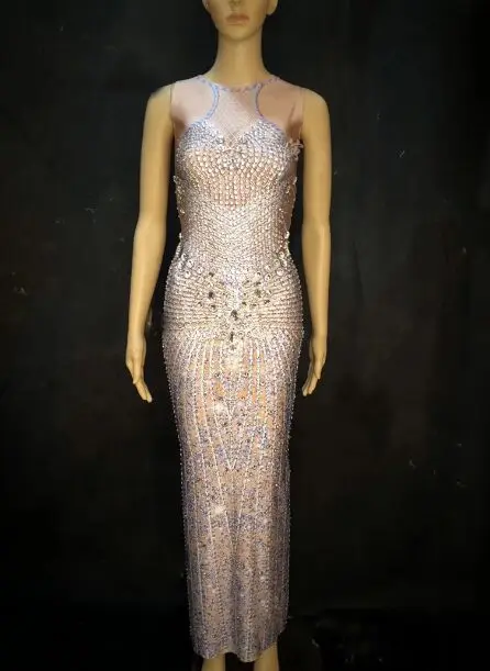 just dress Женское сценическое длинное платье с сверкающими кристаллами для ночного клуба, праздничная одежда на день рождения для певицы для сцены, костюмы Sear - Color: just dress