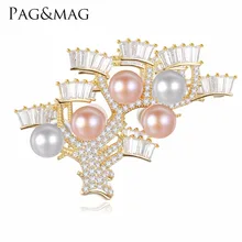 PAG & MAG 925 Broche de Prata Esterlina Pingente Acessórios Fan-shaped Projeto Multicolor Natural de água doce Pérola Jóias Pin Broches Para mulheres