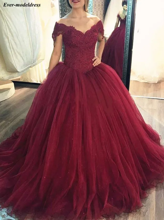 

Off Shoulder Quinceanera Dresses 2019 Ball Gowns Lace Appliques Lace Up Back Birthday Party Dresses Sweet 16 Dresses Plus Size