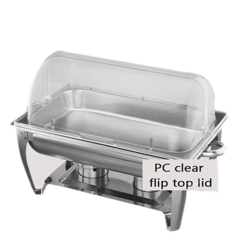 

Stainless steel Buffet Chafing Dish hotpot heater 9L basin fliptop lid clear wedding banquet cooking pan server food tray warmer