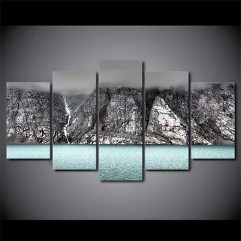 

5 Pcs Canvas HD Printed Volcanic Mountain Lake Poster Frame Wall Art Picture Paintings For Living Room Cuadros Decorativos