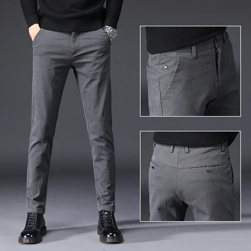 Осенне-зимние дизайнерские Высококлассные повседневные мужские брюки, хлопковые тонкие мужские брюки, прямые брюки, модные деловые мужские брюки размера плюс 27-38