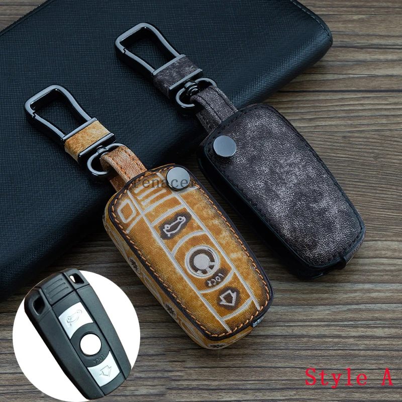 

Antique wood grain leather car key cover case ring keychain for BMW X1 X3 X4 X5 X6 for BMW 1 2 3 4 5 6 7 series GT