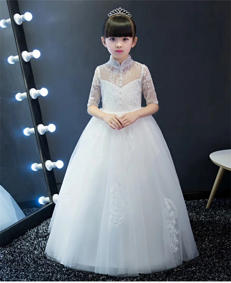 

New Arrival Flower Girl Dresses Princess Communion Party Pageant Dress with Half Sleeves Little Girls Kids/Child Birthday Dress