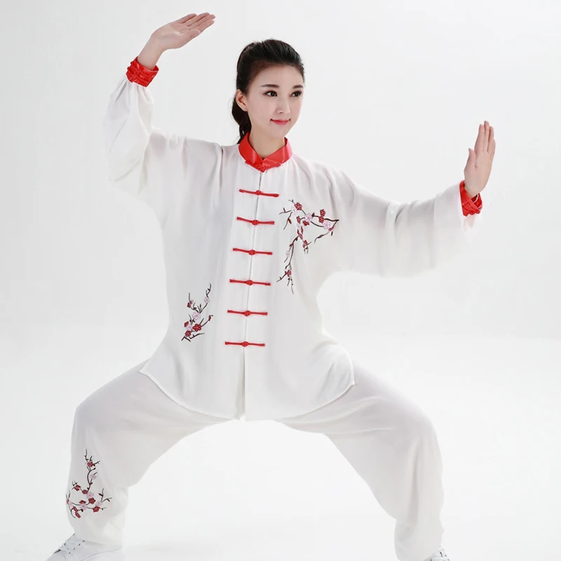 Women Traditional Chinese Clothing Embroidery Long Sleeved Wushu TaiChi KungFu Uniform Suit Uniforms Tai Chi Exercise Clothing