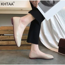 KHTAA/женские слипоны; повседневные Мокасины на плоской подошве; Женская Осенняя обувь с квадратным носом; женская модная обувь; коллекция года; удобная обувь из искусственной кожи высокого качества
