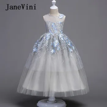 

JaneVini 2018 Elegant Princess Flower Girl Dresses for Weddings Embroidery Pageant Gowns Floor Length Kids First Communion Dress
