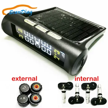 

SCANDIAG Wireless Solar TPMS Car Tire Pressure Monitoring System Solar Charging Internal / External Sensors Tyre TPMS