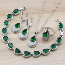 Эксклюзивные модные аксессуары капли воды зеленый камень CZ 925 пробы серебро 4 шт комплекты украшений для женщин костюм