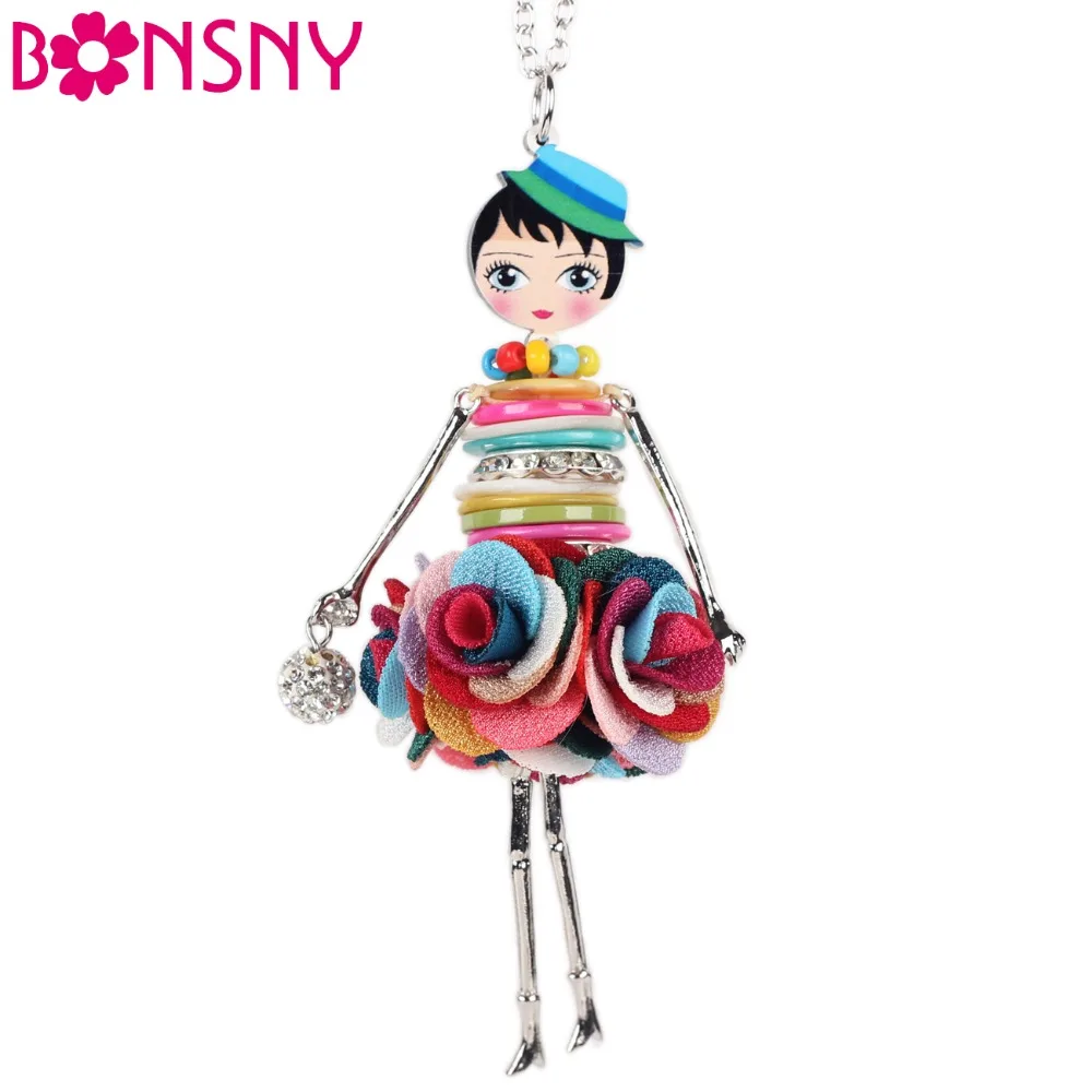 Bonsny Metal Flower Shell French Doll Necklace Pendant Sweater Chain Choker Cartoon Jewelry Gift For Women Girls Dropshipping | Украшения и