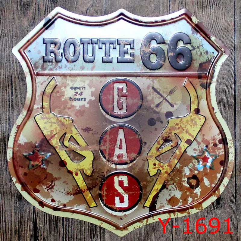 Металлический знак в форме щита Route 66 Оловянная кафе паб Клубная галерея