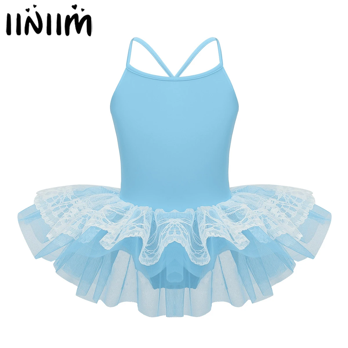 

2-10 Years Professional Ballerina Kids Girls Spaghetti Shoulder Straps Layered Lace Ballet Dance Gymnastics Leotard Tutu Dress