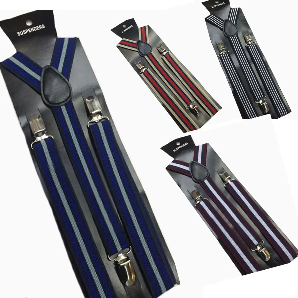 OL Hot High Quality Men's Suits Elastic Striped Suspenders Men 3 Clip