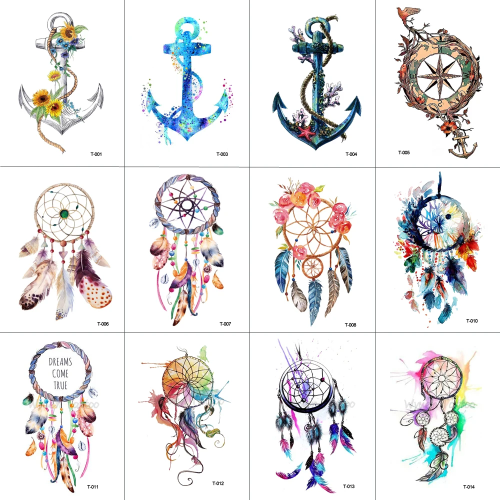 wyuen 12 pcs lot dreamcatcher anchor temporary tattoo wyuen 12 pcs lot dreamcatcher anchor temporary tattoo