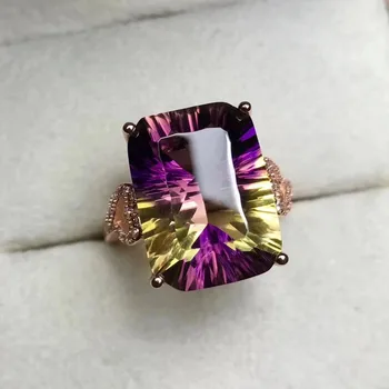 

Fidelity Natural 12*16mm purple yellow crystal Rings s925 sterling silver luxury fine Jewelry for women party Natural gemstone