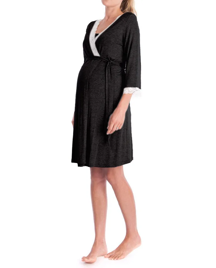 Беременность дышащее платье для беременных Новая летняя одежда хлопковые длинные платья для беременных женщин удобная одежда для сна - Цвет: Black