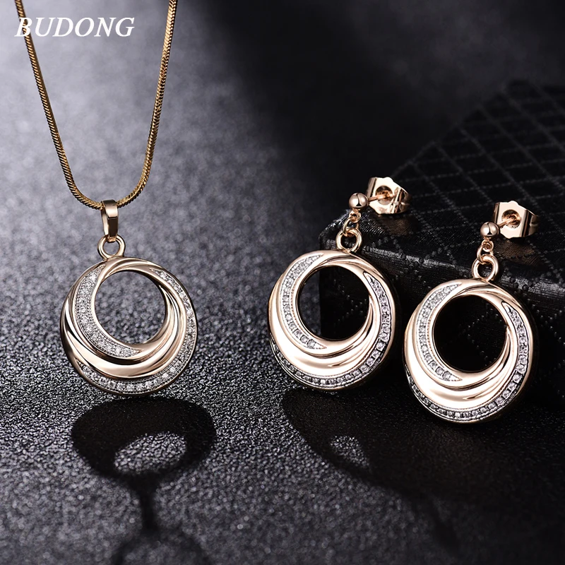 BUDONG Trendy Jewelry Set for Women Necklace Korean Round Pendants Gold