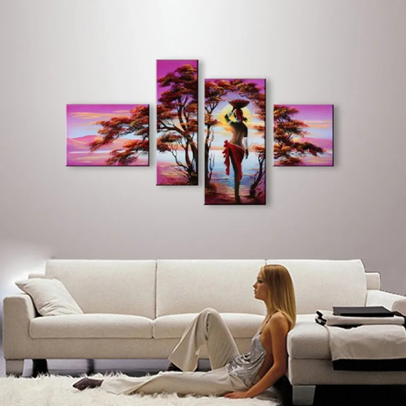 

Large Modern Home Decor Canvas Pictures Handpainted Abstract African Landscape Oil Painting Handmade Acrylic Paintings 4 Piece