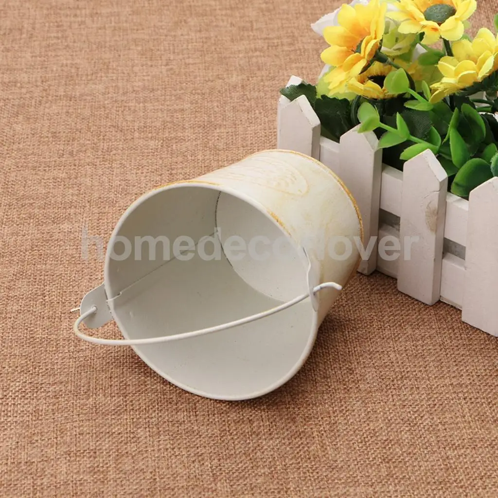 3-set Shabby Galvanised Tin Flower Plants Planter Bucket Flower Pot Vase Wall Hanging 