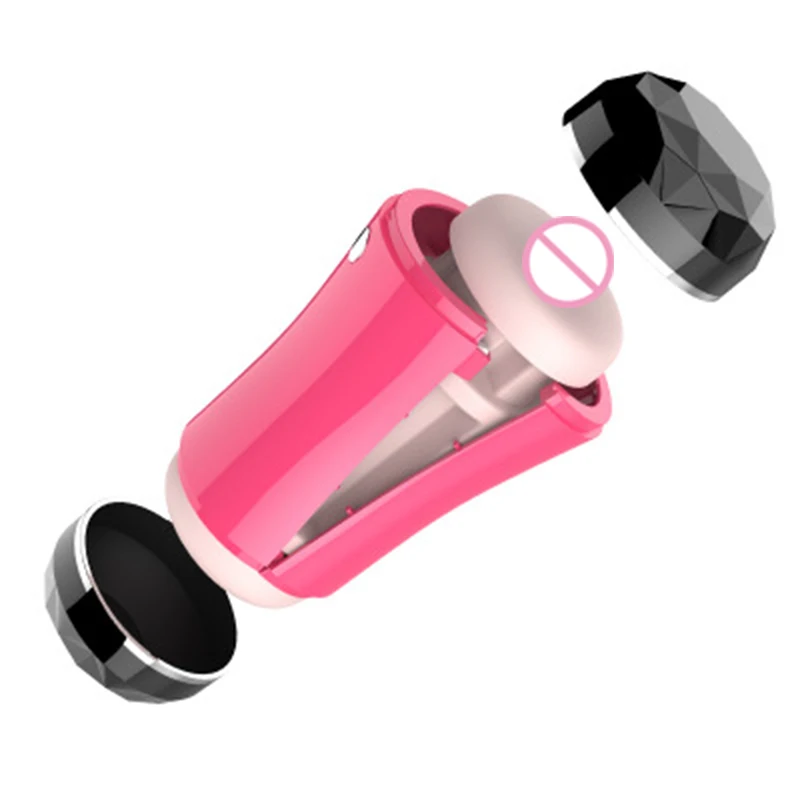 Double Through Vibrating Male Masturbator Silicone Oral Anal Vagina Masturbation Cup Sex Products Male Sex Toys for Men
