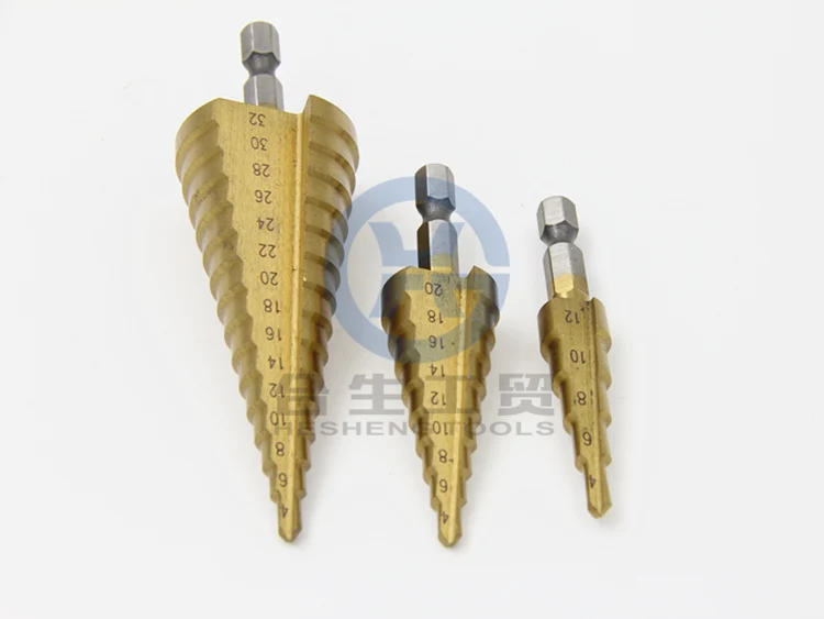 

HSS step drill bits hot 1 pcs 4-32mm titanium coating power tool carbide drill bit micro drill Pagoda bit suit hss step drill