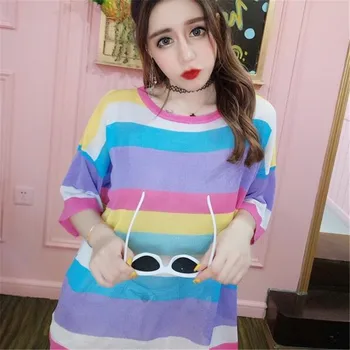 

Summer New Sweet Personality Coarse-striped knitted T-shirts