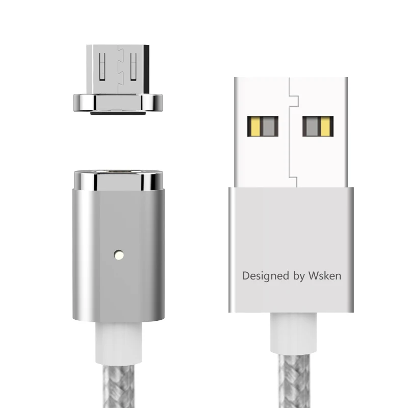 Wsken Mini 2 светодиодный магнитный кабель USB быстрой зарядки Магнитная Зарядное устройство Micro USB кабель для Samsung S6 S7 Edge Micro USB устройств 1 м