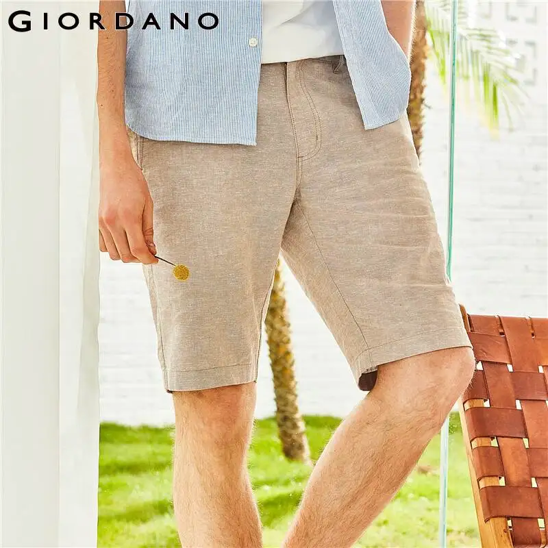 Giordano летние шорты на талию стандартной высоты выполнены из натурального льна и