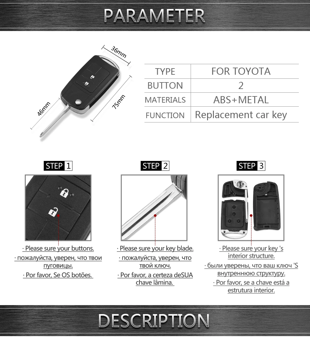 Top KEY!   YOU Modified Flip Folding Remote 2 Buttons Car Key Shell Case For Toyota Corolla Camry Reiz New Vios RAV4 Crown 2