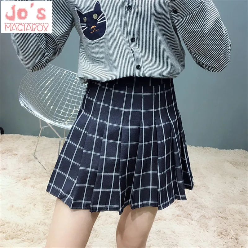 2019 корейские однотонные клетчатые женские мини-юбки милые с высокой талией хлопковые мини-плиссированные юбки женские клетчатые Kawaii