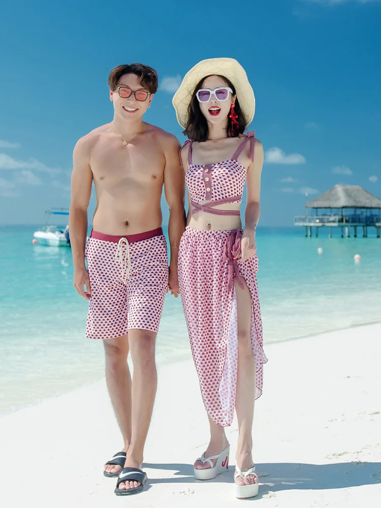 

Lover Couples Swimwear Women Small Breasts Bikini Sets Family Matching Clothes Three-piece Female Swimsuit Men Beach Pants