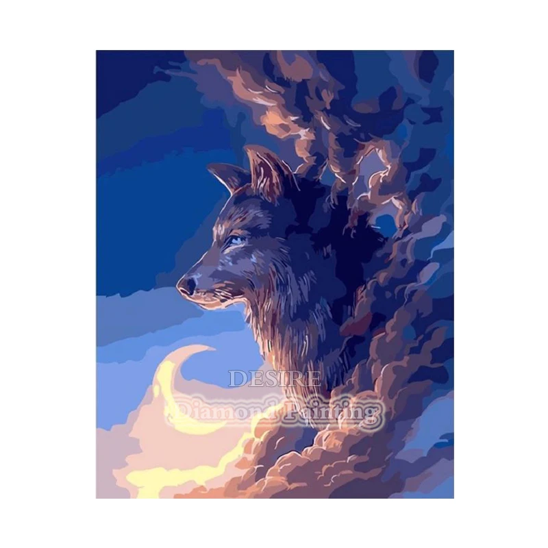 Desire Gray Wolf Night Moon 5D алмазная Вышивка крестом бисером Вышивание полный квадратный