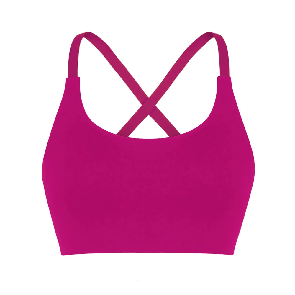 Cross open back fuxia fuschia pink yoga bra (0)