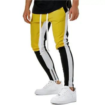 

4 Colors Zipped Ankle Track Pants Waist Banding Panelled Side Stripe Zip Pockets Color Contrast Retro Trousers Joggers Pants