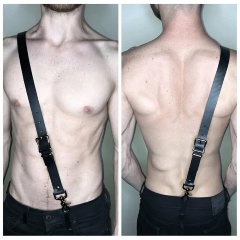 

MSemis Men Harness Imitation Leather Bondage Men Gay Single-Shoulder Braces Straps Suspender Harness Belt with Buckles Clasps