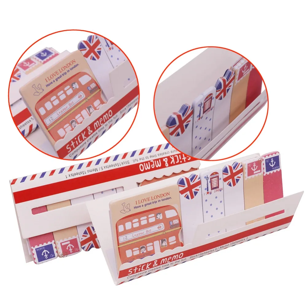 

50 pcs British Style Memo Pad Stationery Sticker Monolithic Size 125*52mm 6 Open Each 15 Sheets Notebooks Writing Sticky Notes