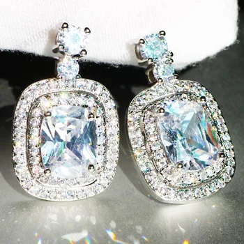 

YaYI Jewelry Fashion Princess Cut 17CT White Zircon Silver Color long Ear Earrings wedding Party tassel Earrings Girl Gifts