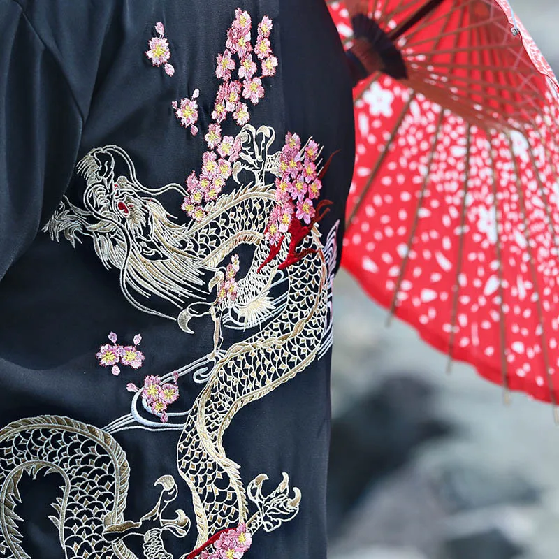 harajuku Japanese kimono cardigan 2019 vintage novelty summer cherry dragon embroidery chiffon sun protection women clothing