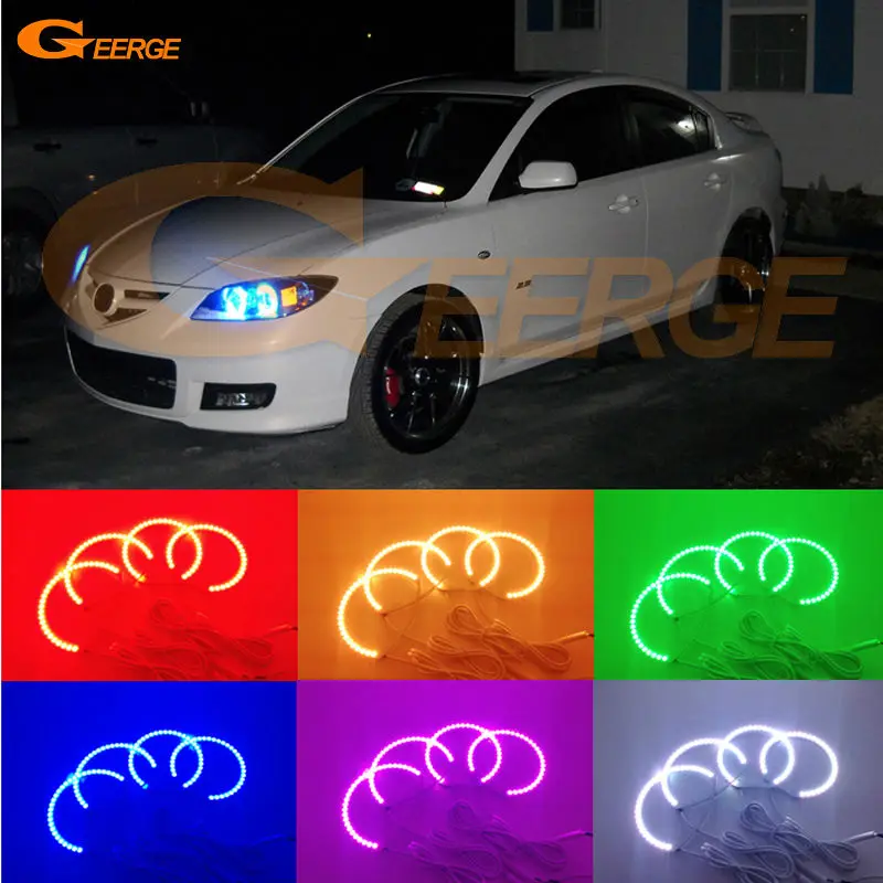 For Mazda 3 mazda3 2003 2004 2005 2006 2007 Excellent Multi-Color Ultra bright RGB LED Angel Eyes kit Halo Rings for lexus lx470 2003 2004 2005 2006 2007 excellent multi color ultra bright rgb led angel eyes kit halo rings