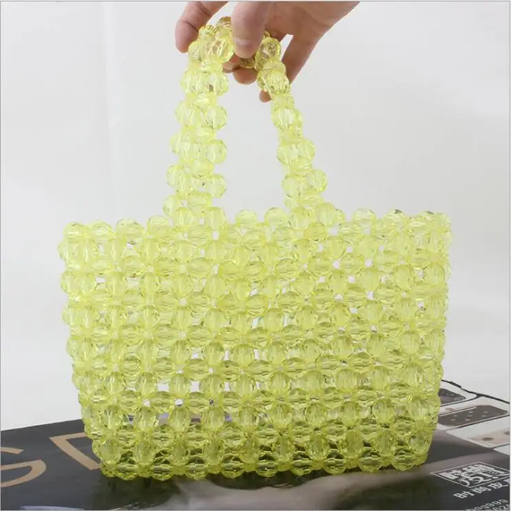 

Fashion Designer Style Acrylic Crystal Totes Beads Women's Handbag Summer Vaction Beach Bag Party Evening Bag Purse Flap