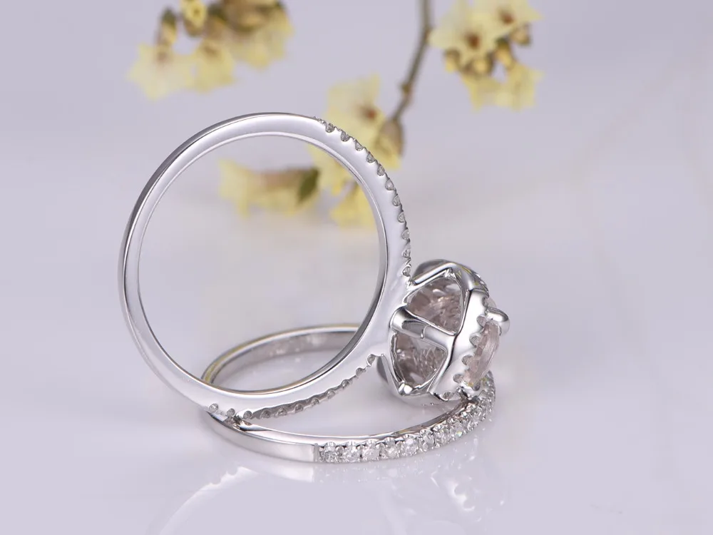 Myray Natural Morganite Ring Set 6x8mm Oval Cut Diamond Wedding Myray Natural Morganite Ring Set 6x8mm Oval Cut Diamond Wedding Band Simple Matching Gold 2 Rings Birthstone In From Jewelry